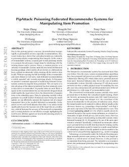 PipAttack: Poisoning Federated Recommender Systems forManipulating Item
  Promotion