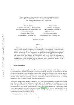 Data splitting improves statistical performance in overparametrized
  regimes