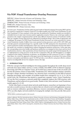 Vis-TOP: Visual Transformer Overlay Processor
