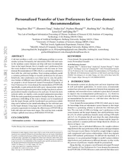 Personalized Transfer of User Preferences for Cross-domain
  Recommendation