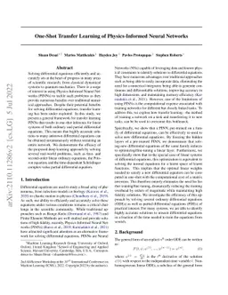 One-Shot Transfer Learning of Physics-Informed Neural Networks