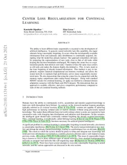 Center Loss Regularization for Continual Learning