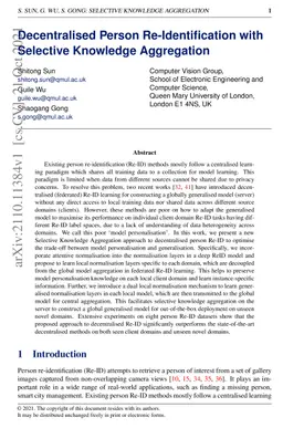 Decentralised Person Re-Identification with Selective Knowledge
  Aggregation