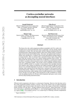 Cortico-cerebellar networks as decoupling neural interfaces