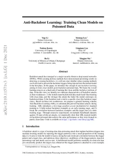 Anti-Backdoor Learning: Training Clean Models on Poisoned Data