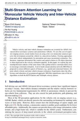 Multi-Stream Attention Learning for Monocular Vehicle Velocity and
  Inter-Vehicle Distance Estimation