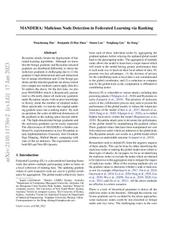 MANDERA: Malicious Node Detection in Federated Learning via Ranking