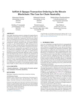 Selfish & Opaque Transaction Ordering in the Bitcoin Blockchain: The
  Case for Chain Neutrality