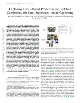 Exploiting Cross-Modal Prediction and Relation Consistency for
  Semi-Supervised Image Captioning