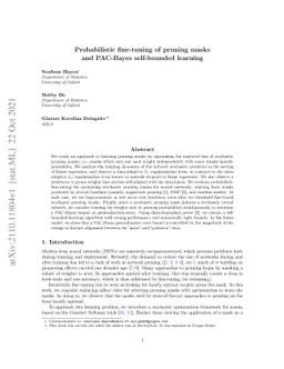 Probabilistic fine-tuning of pruning masks and PAC-Bayes self-bounded
  learning