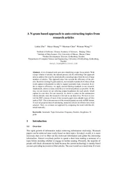 An N-gram based approach to auto-extracting topics from research
  articles