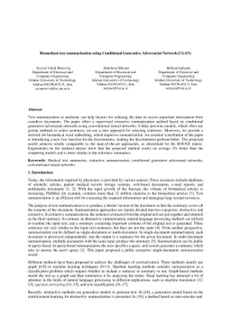 Biomedical text summarization using Conditional Generative Adversarial
  Network(CGAN)