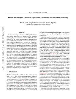 On the Necessity of Auditable Algorithmic Definitions for Machine
  Unlearning