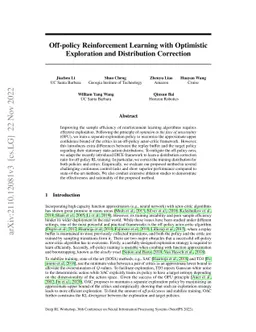 Off-policy Reinforcement Learning with Optimistic Exploration and
  Distribution Correction
