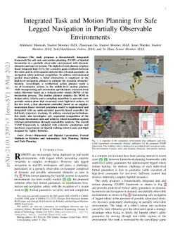 Integrated Task and Motion Planning for Safe Legged Navigation in
  Partially Observable Environments