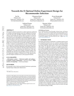 Towards the D-Optimal Online Experiment Design for Recommender Selection