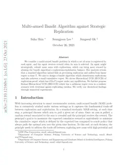 Multi-armed Bandit Algorithm against Strategic Replication