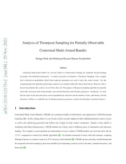 Analysis of Thompson Sampling for Partially Observable Contextual
  Multi-Armed Bandits