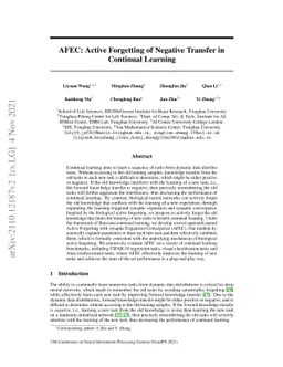 AFEC: Active Forgetting of Negative Transfer in Continual Learning