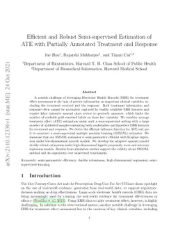 Efficient and Robust Semi-supervised Estimation of ATE with Partially
  Annotated Treatment and Response