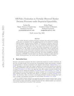 Off-Policy Evaluation in Partially Observed Markov Decision Processes
  under Sequential Ignorability