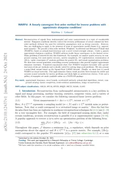 WARPd: A linearly convergent first-order method for inverse problems
  with approximate sharpness conditions