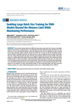 Enabling Large Batch Size Training for DNN Models Beyond the Memory
  Limit While Maintaining Performance