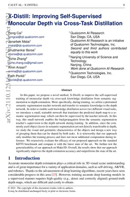 X-Distill: Improving Self-Supervised Monocular Depth via Cross-Task
  Distillation