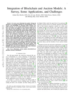 Integration of Blockchain and Auction Models: A Survey, Some
  Applications, and Challenges