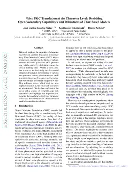Noisy UGC Translation at the Character Level: Revisiting Open-Vocabulary
  Capabilities and Robustness of Char-Based Models