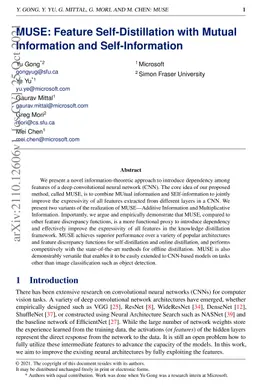 MUSE: Feature Self-Distillation with Mutual Information and
  Self-Information