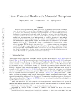 Linear Contextual Bandits with Adversarial Corruptions