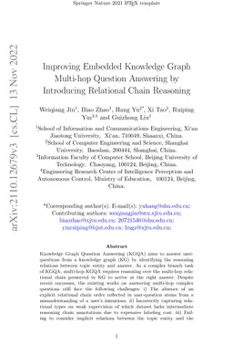 Improving Embedded Knowledge Graph Multi-hop Question Answering by
  introducing Relational Chain Reasoning