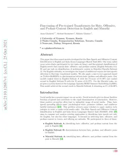 Fine-tuning of Pre-trained Transformers for Hate, Offensive, and Profane
  Content Detection in English and Marathi