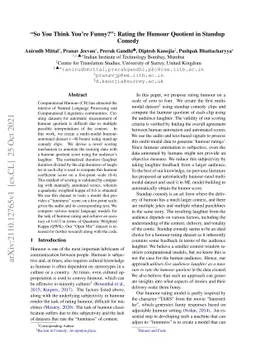 "So You Think You're Funny?": Rating the Humour Quotient in Standup
  Comedy