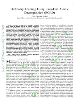 Dictionary Learning Using Rank-One Atomic Decomposition (ROAD)