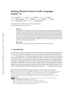 Battling Hateful Content in Indic Languages HASOC '21