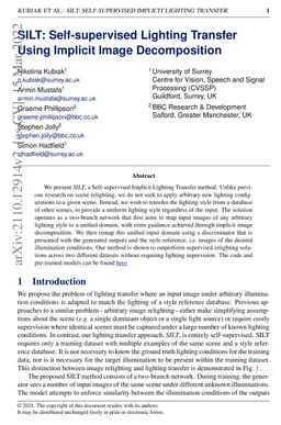 SILT: Self-supervised Lighting Transfer Using Implicit Image
  Decomposition