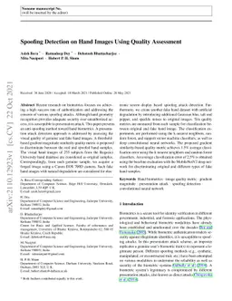 Spoofing Detection on Hand Images Using Quality Assessment