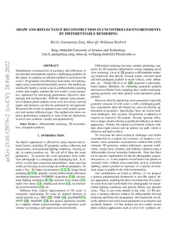 Shape and Reflectance Reconstruction in Uncontrolled Environments by
  Differentiable Rendering