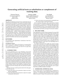 Generating artificial texts as substitution or complement of training
  data