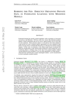 Robbing the Fed: Directly Obtaining Private Data in Federated Learning
  with Modified Models