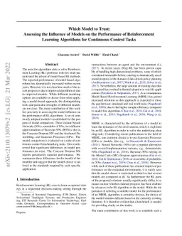Which Model to Trust: Assessing the Influence of Models on the
  Performance of Reinforcement Learning Algorithms for Continuous Control Tasks