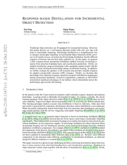 Response-based Distillation for Incremental Object Detection