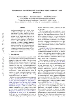 Simultaneous Neural Machine Translation with Constituent Label
  Prediction