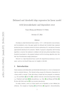Debiased and threshold ridge regression for linear model with
  heteroskedastic and dependent error