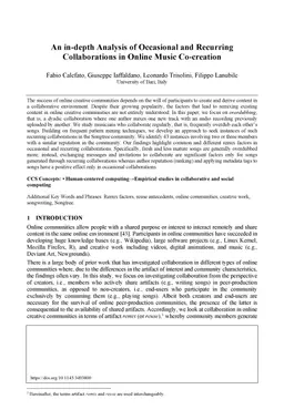 An in-depth Analysis of Occasional and Recurring Collaborations in
  Online Music Co-creation