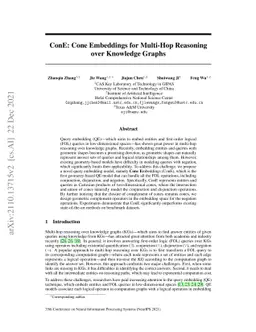 ConE: Cone Embeddings for Multi-Hop Reasoning over Knowledge Graphs