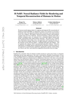 H-NeRF: Neural Radiance Fields for Rendering and Temporal Reconstruction
  of Humans in Motion