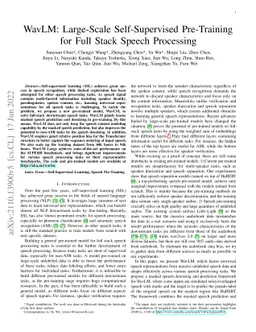 WavLM: Large-Scale Self-Supervised Pre-Training for Full Stack Speech
  Processing